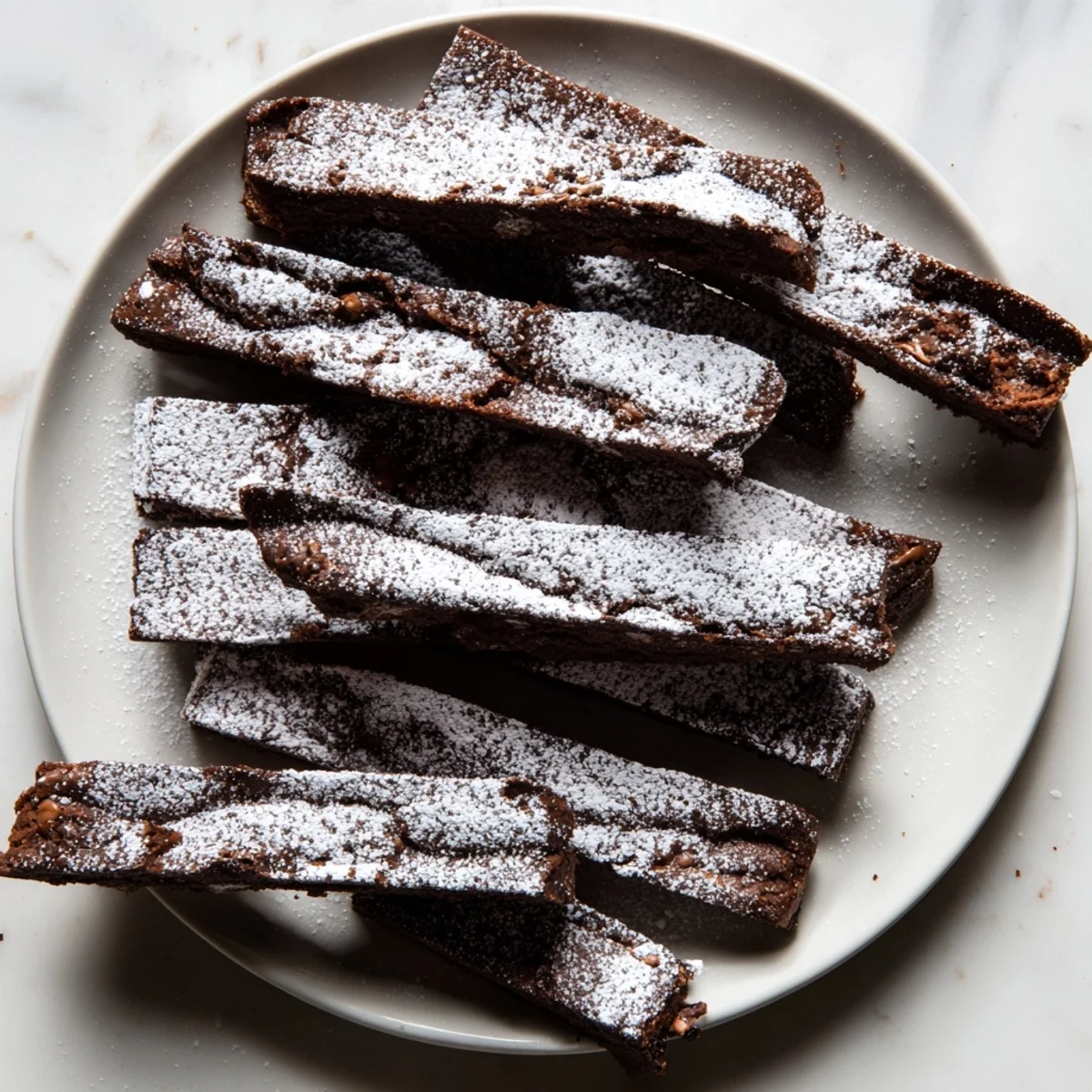 A plate of delicious Chocolate Crinkle Cookies, soft inside, coated in a snowy powdered sugar layer.