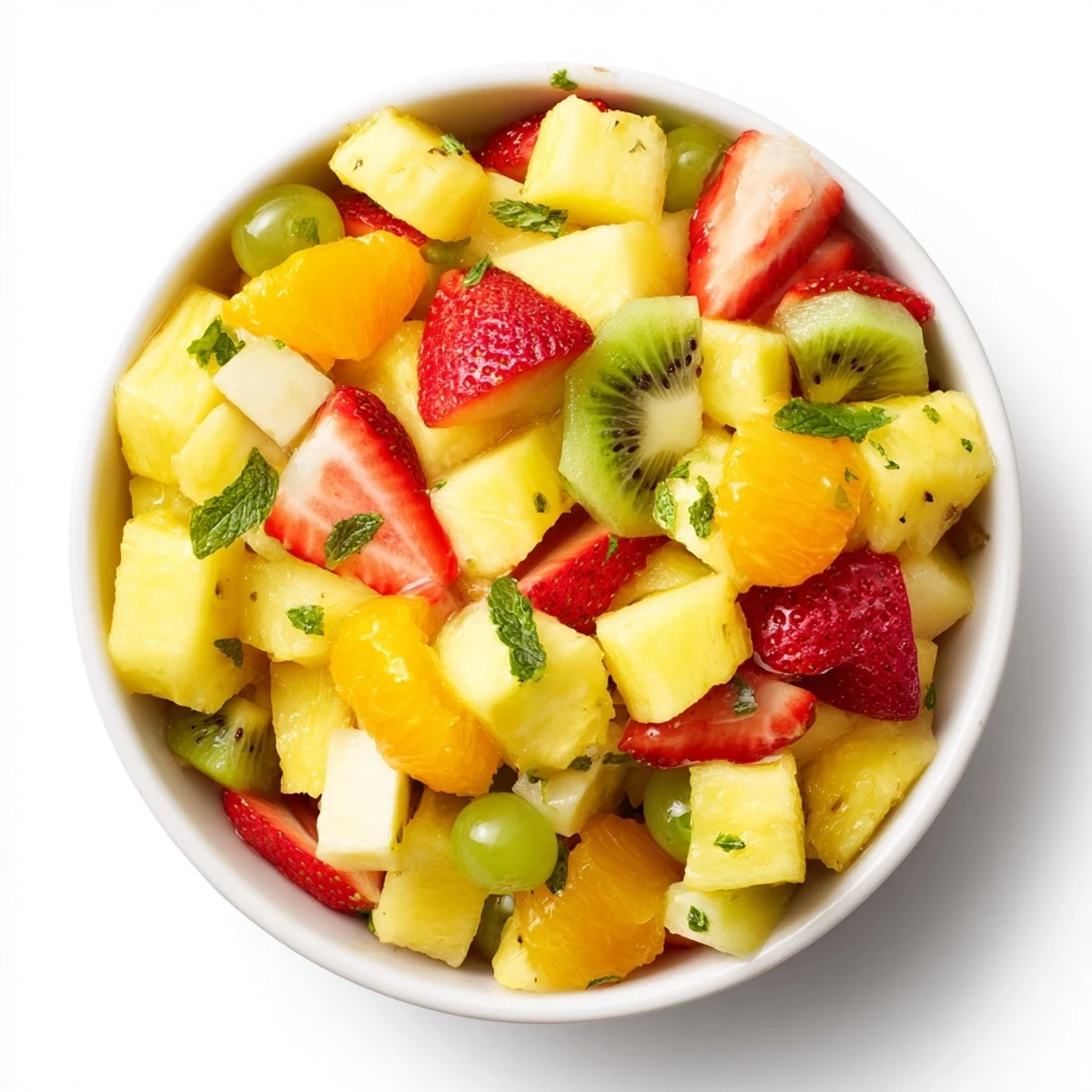 This Pineapple Mocktail Salad Bowl features bright, ripe fruit tossed with a flavorful dressing, ready to eat.