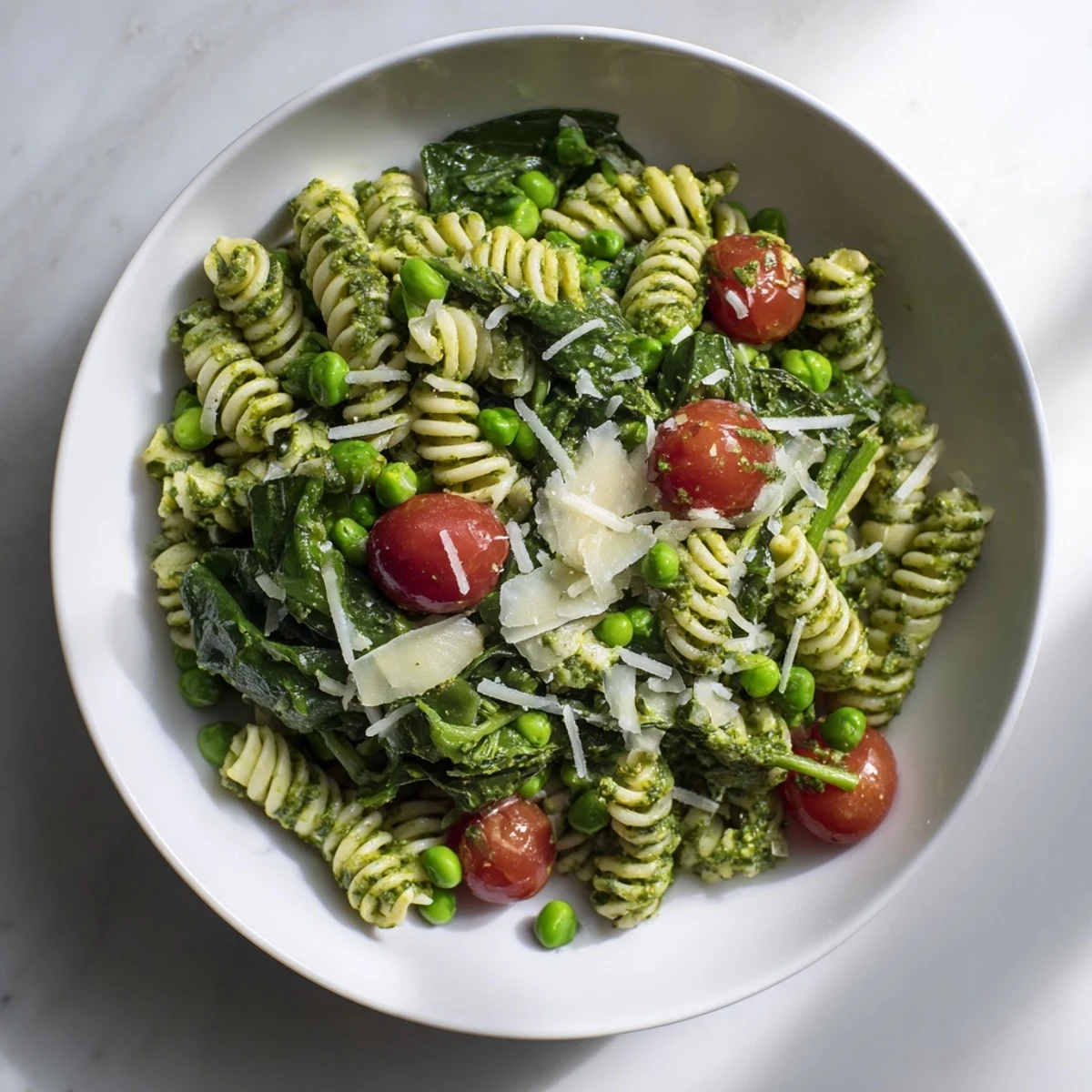 The delicious, easy One-Pot Creamy Pesto Pea Protein Pasta, a comforting vegetarian meal perfect for tonight.
