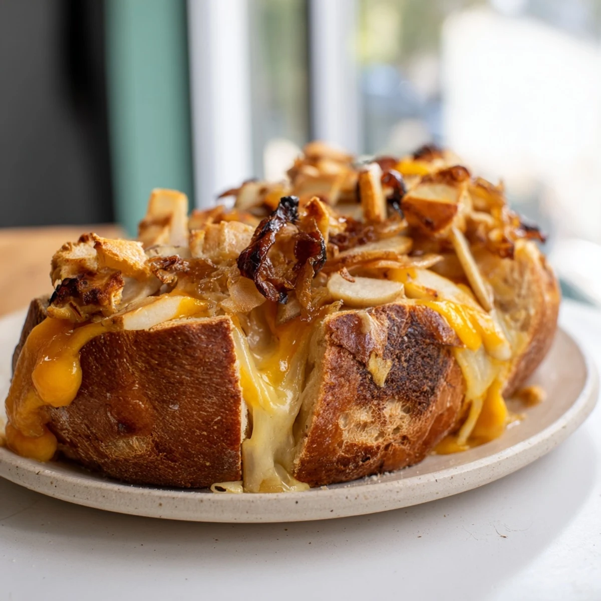 Buttery, toasted bread surrounds layers of yummy Caramelized Onion, Apple & Cheddar Grilled Cheese goodness.