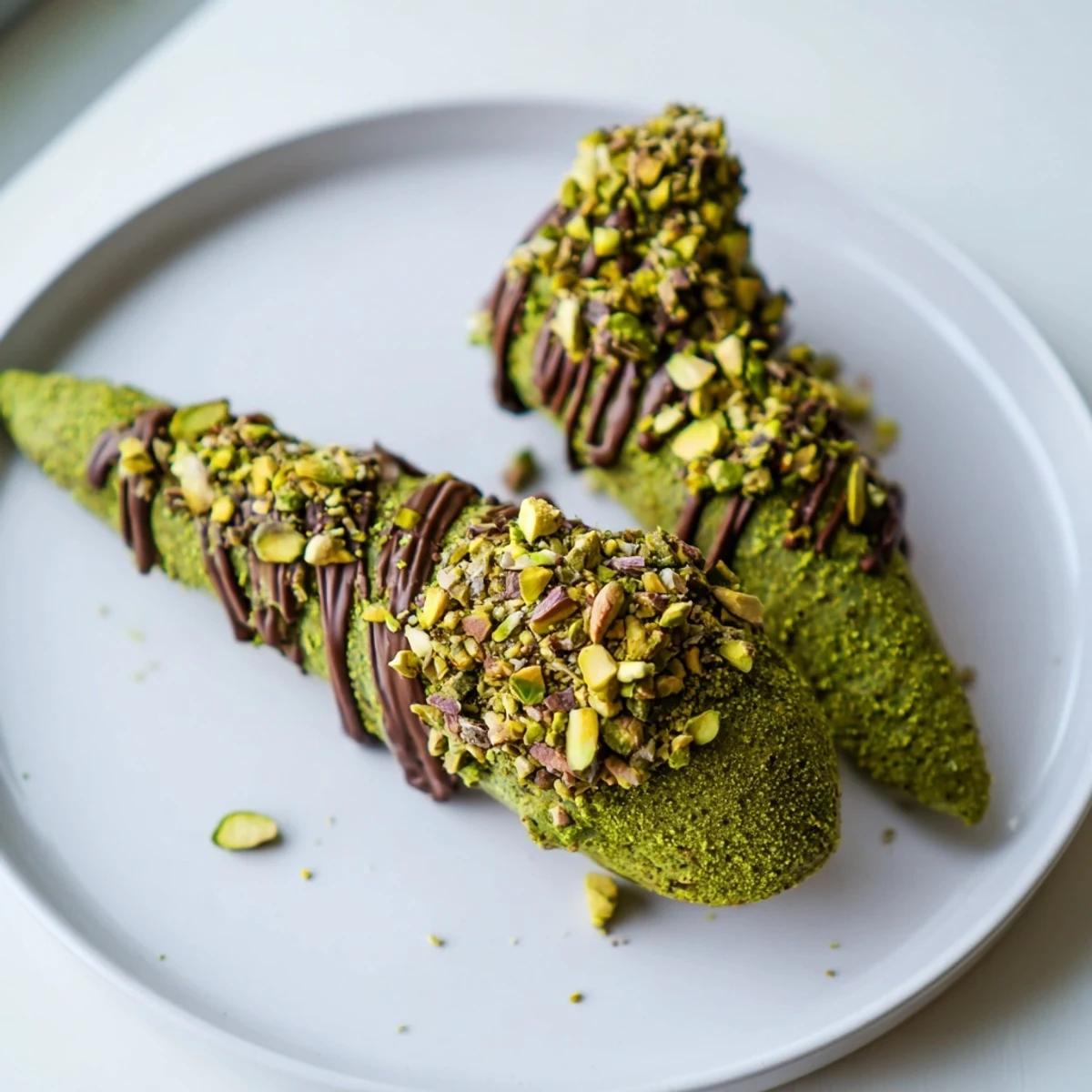 A close-up view of beautifully decorated Matcha Pistachio Christmas Tree Energy Bites, perfect for sharing.
