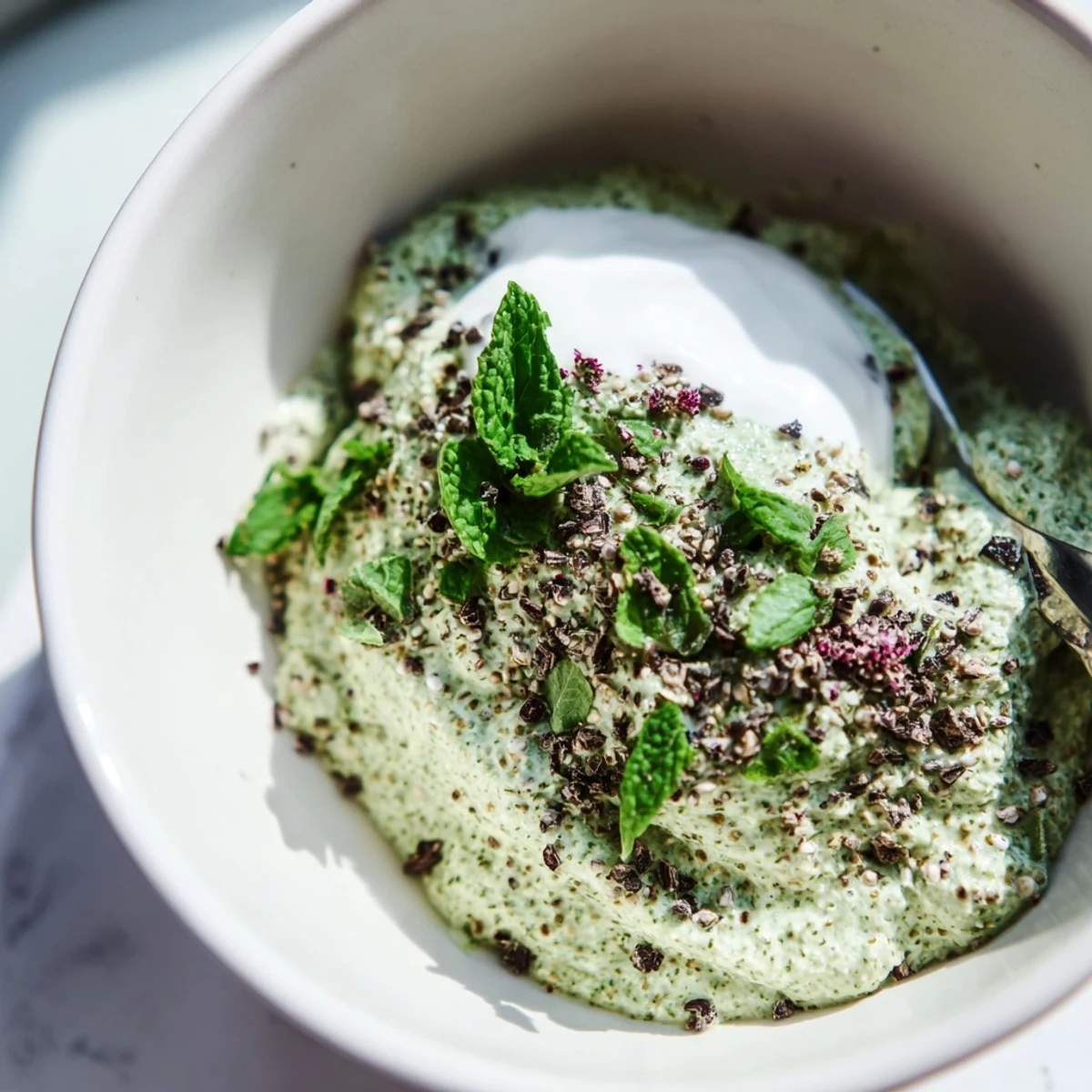 Vibrant Grinch Green Mint Matcha Breakfast Chia Pudding, layered with creamy yogurt and fresh berries, ready to serve.