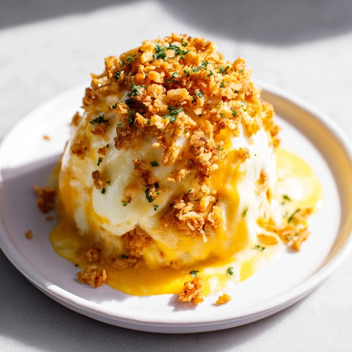 A close-up view of the cheesy, comforting Lightened Mac & Cheese, featuring snowflake pasta.