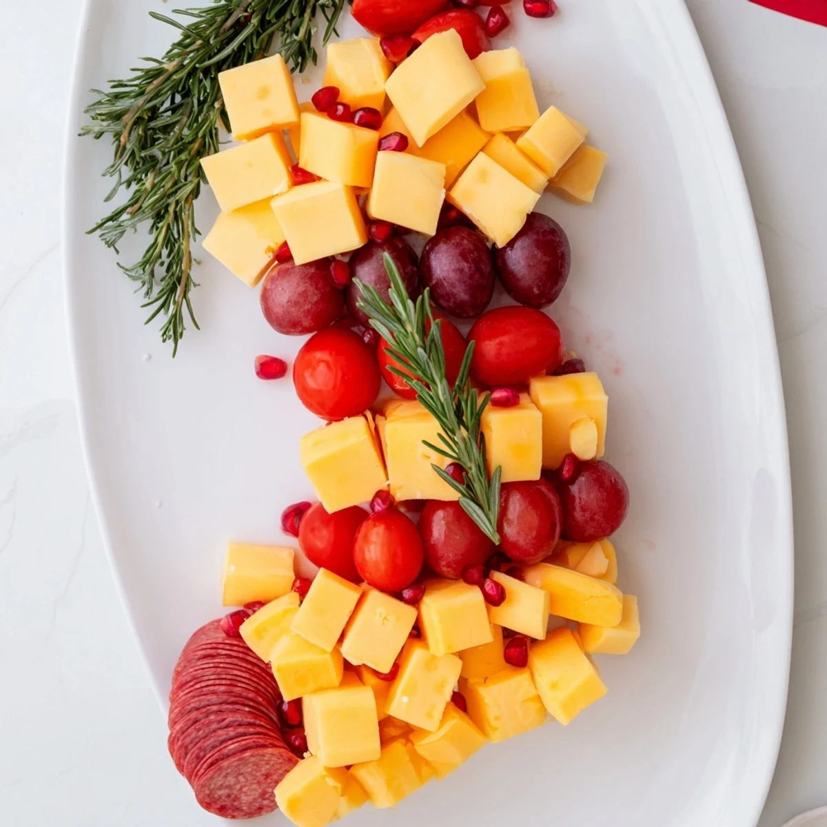 Delectable close-up of a vibrant Christmas Stocking Snack Tray, perfect for sharing at a family gathering.