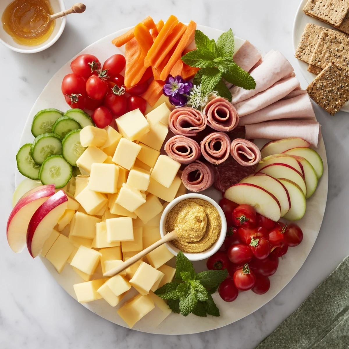 Gallop & Graze Horse Charcuterie board overflowing with cheeses, meats, and fresh, colorful snacks.