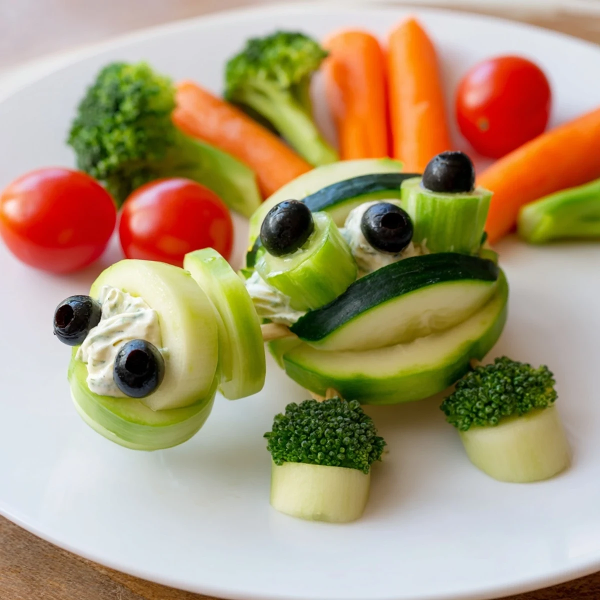 Vibrant, playful Slow & Savory Turtle Crudités: fresh veggie turtles and creamy herb dip ready to enjoy.