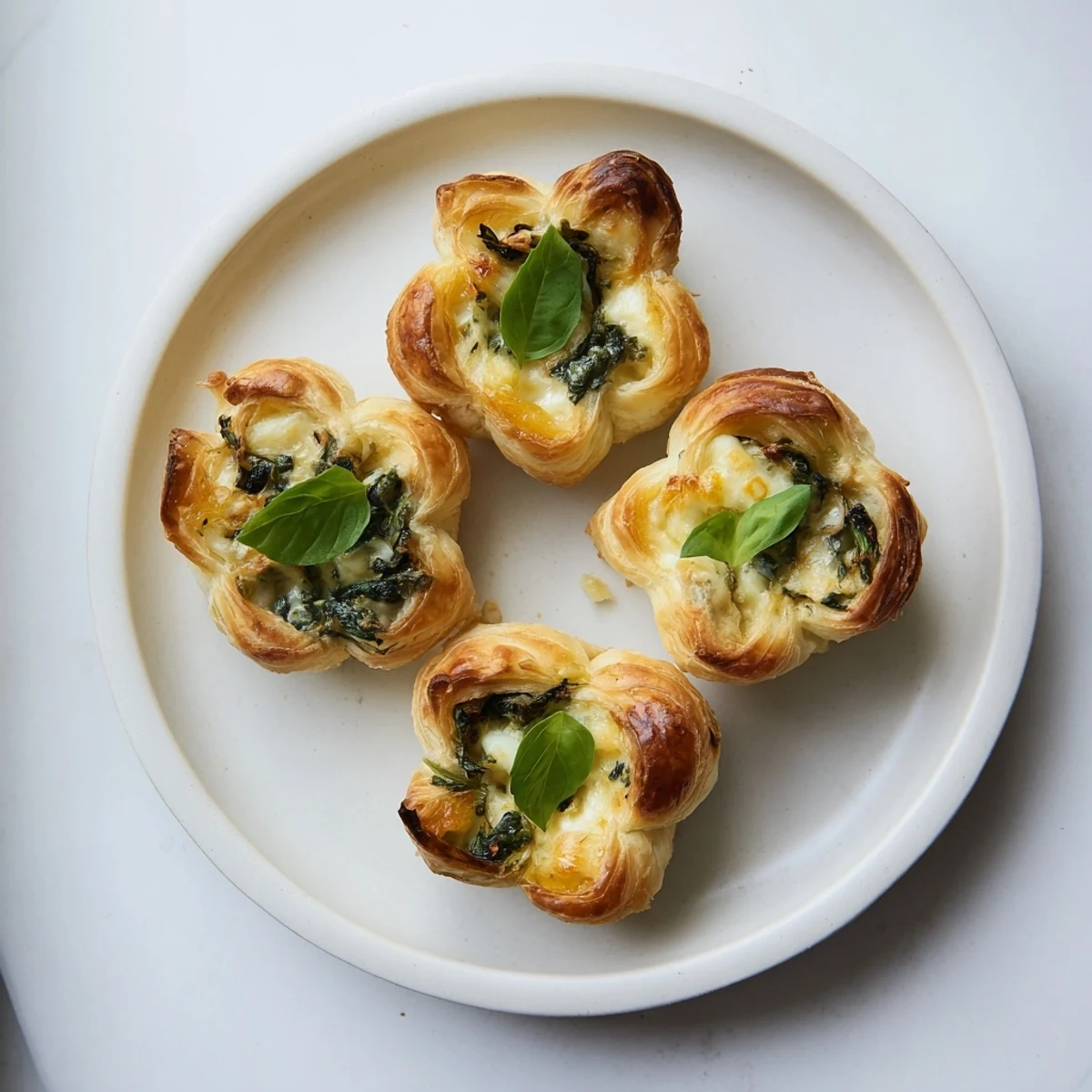 Golden, flaky Lucky Clover St. Patrick's Day Bites, a savory appetizer with spinach and cheese filling.