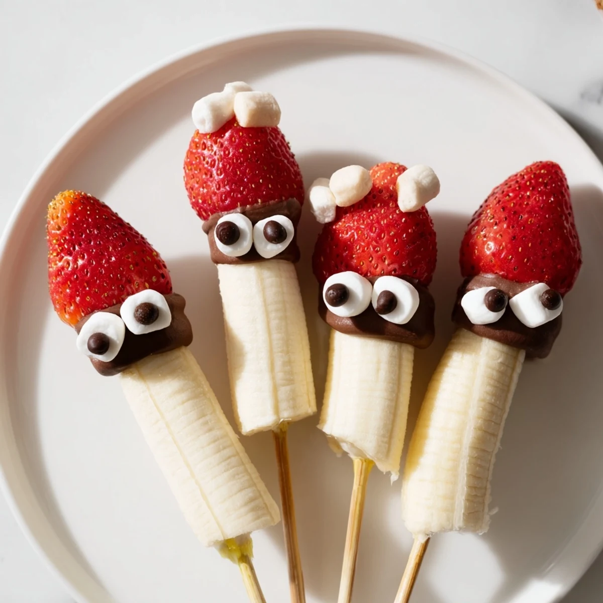 Festive Banana Strawberry Santa Skewers, a colorful, fruity holiday appetizer ready to serve immediately.