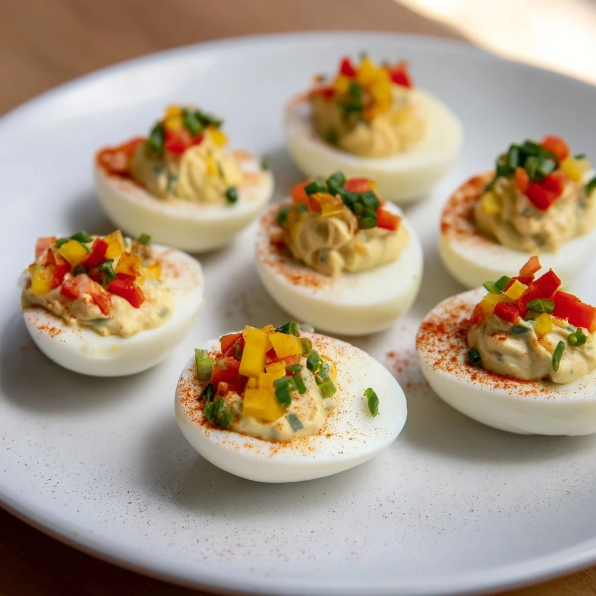 A festive Christmas Tree Deviled Eggs platter, creatively garnished and ready for a holiday appetizer spread.