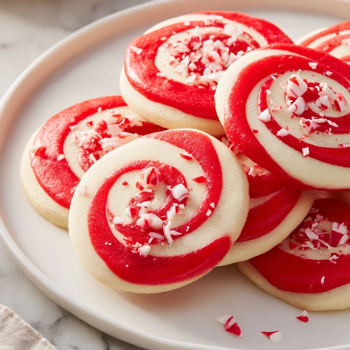 Freshly baked Candy Cane Swirl Cookies, a colorful and delicious treat ready for holiday celebrations.
