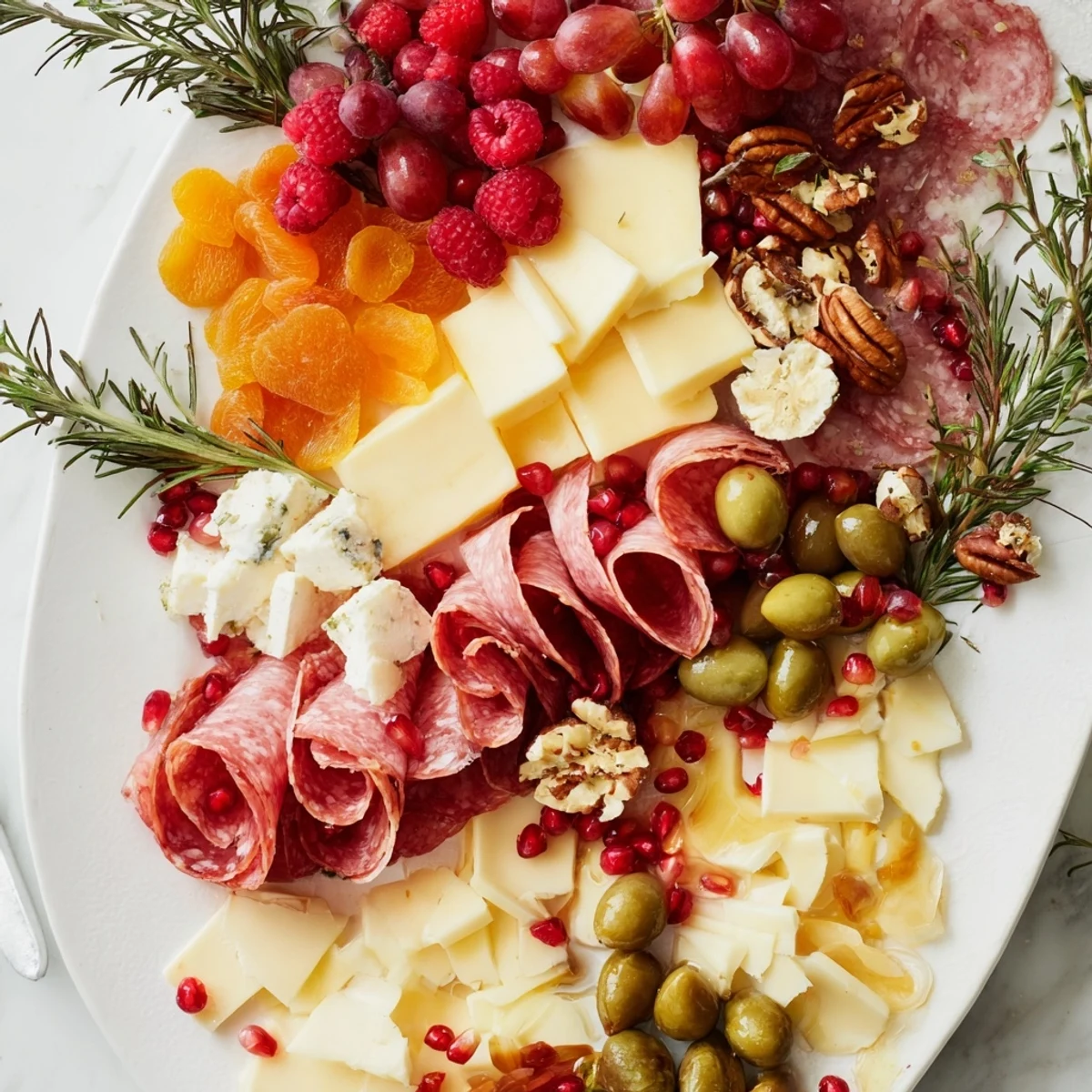 Festive stocking charcuterie board overflowing with meats and cheeses, ready for holiday guests.