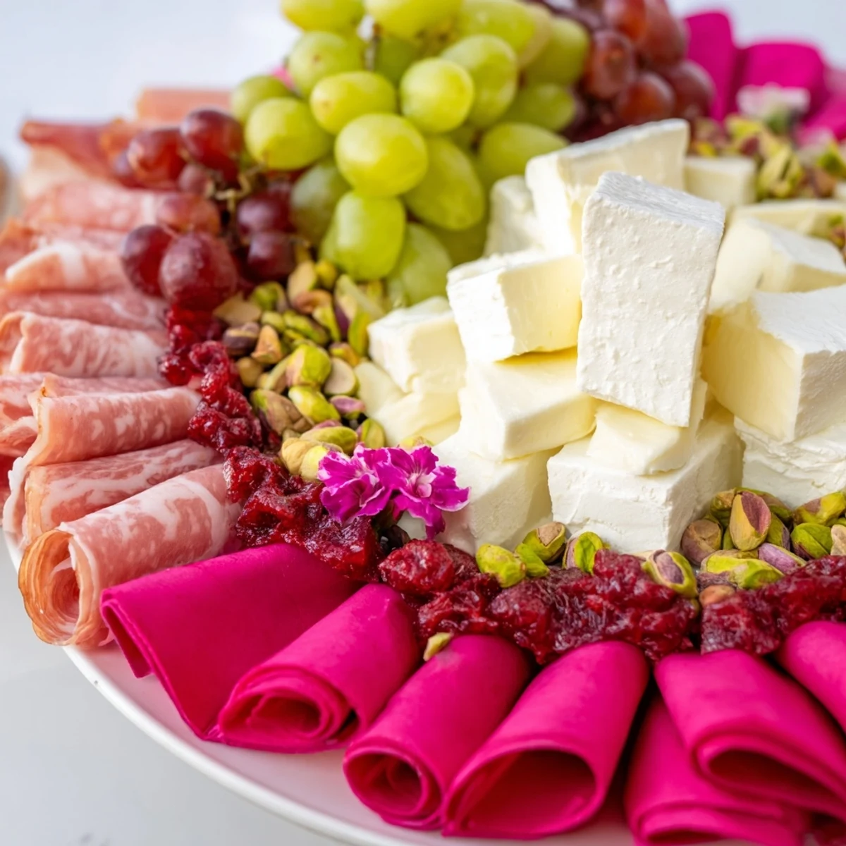 This Nutcracker Suite Board offers a stunning visual with arranged cheeses and vibrant, festive ingredients.