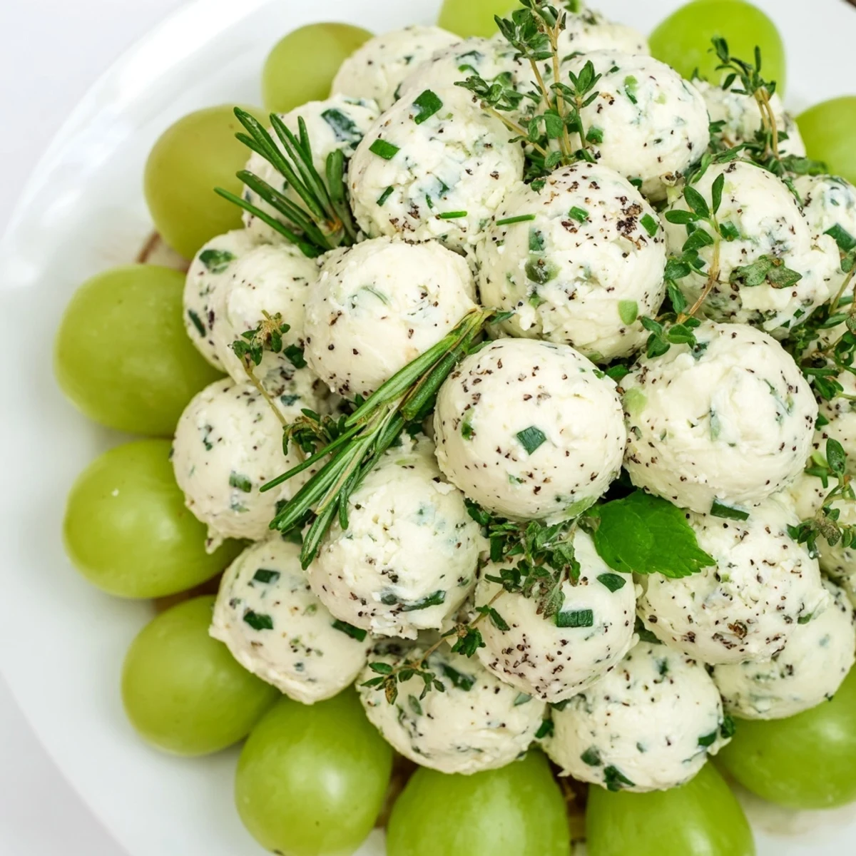 A beautiful Mistletoe Kissing Ball appetizer with creamy cheese, prosciutto, and fresh herbs arranged.