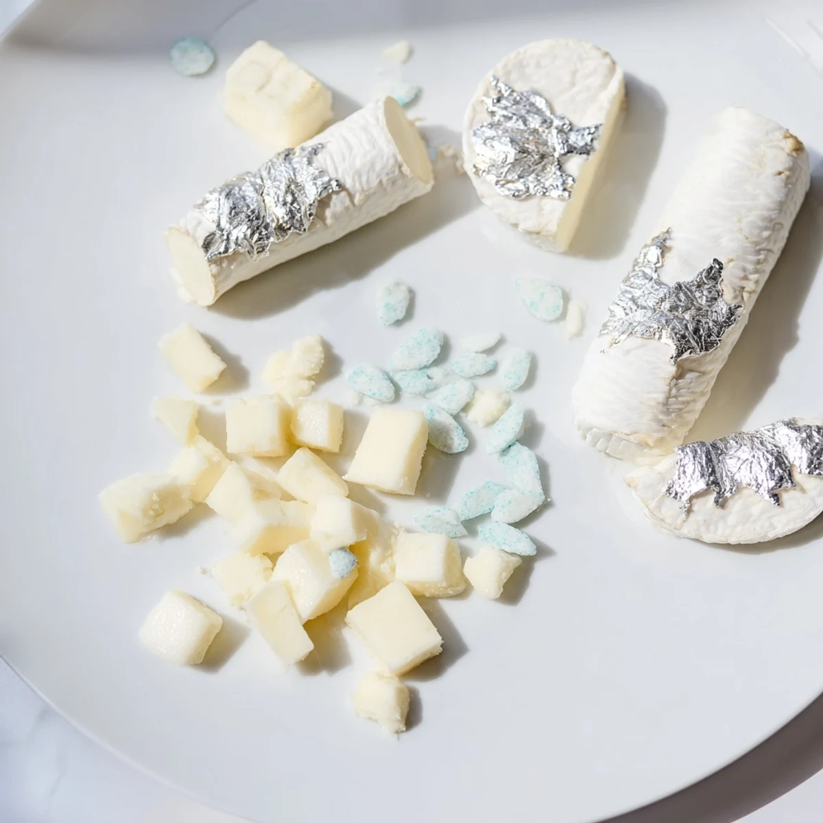 Beautiful Winter Wonderland Platter featuring cheeses, nuts, and crackers, perfect for a festive appetizer spread.
