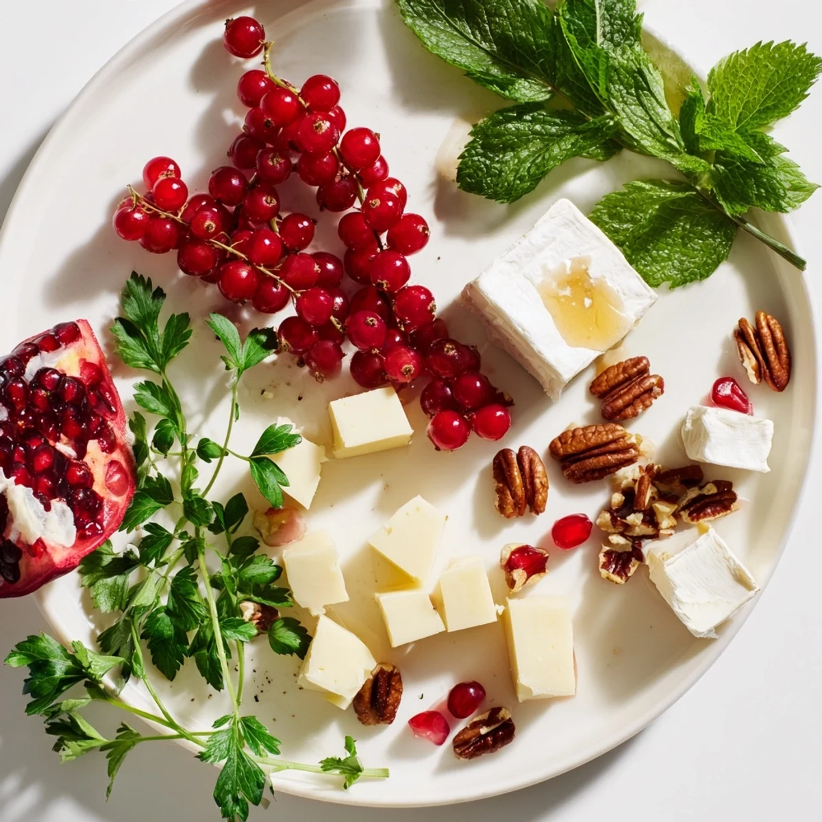 Festive Holly Berry Cluster platter with vibrant red berries, creamy cheeses, and fresh herbs to enjoy.