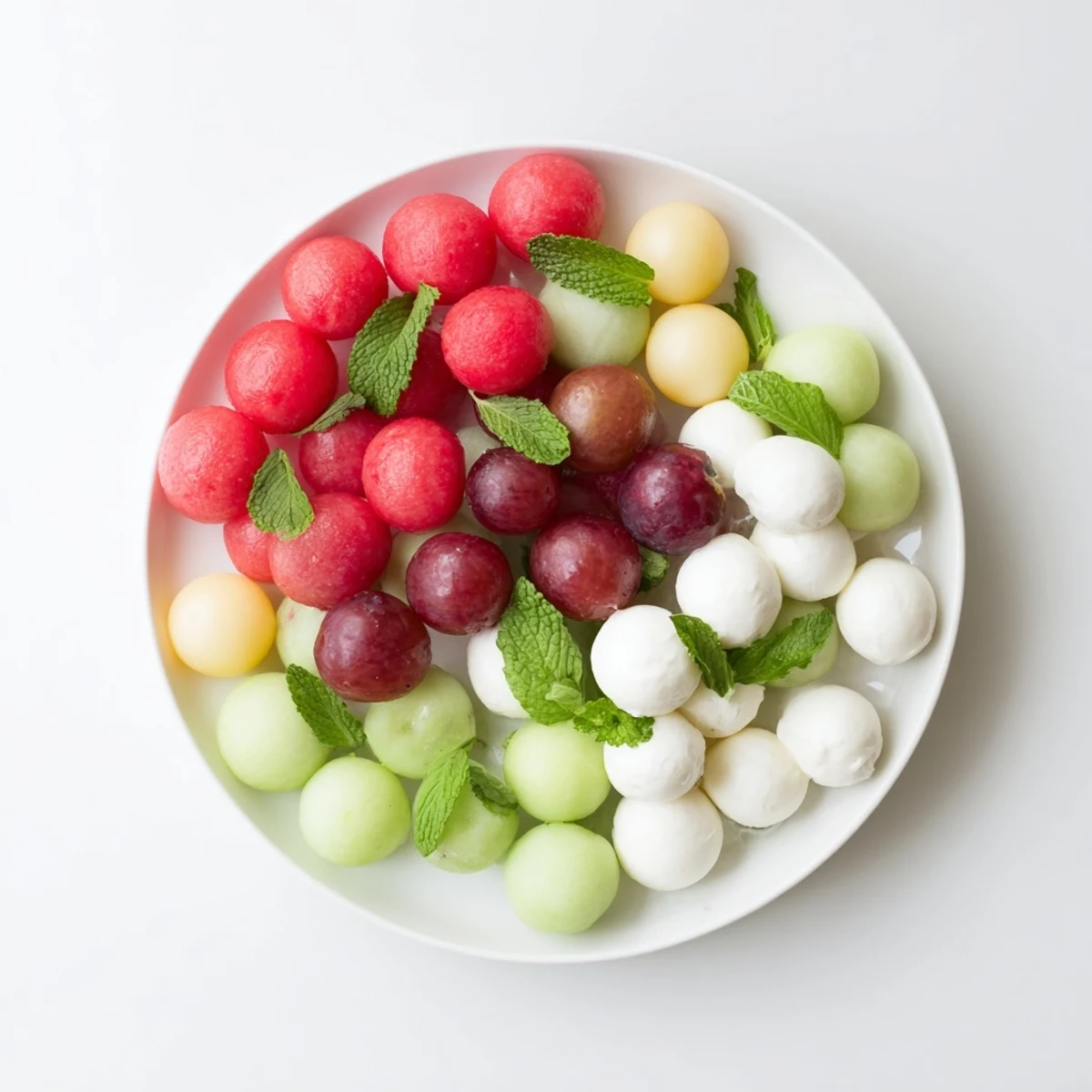 The visually appealing polka dot platter showcases spherical fruits, cheeses, and olives for effortless entertaining.
