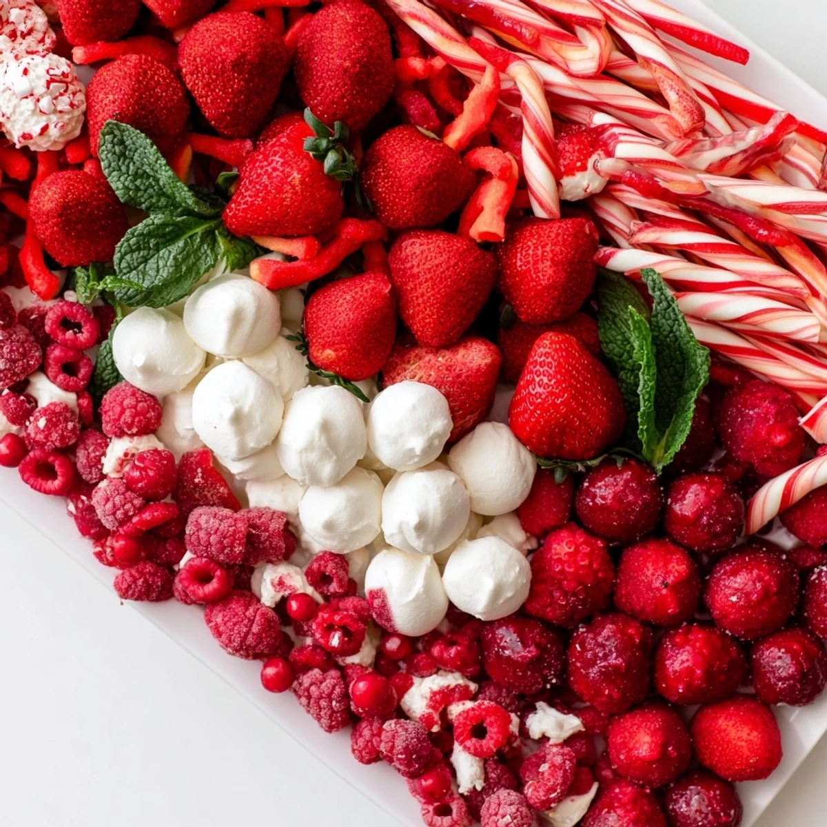 Arrange this colorful Candy Cane Striped Platter for a visually stunning and delicious Christmas dessert.