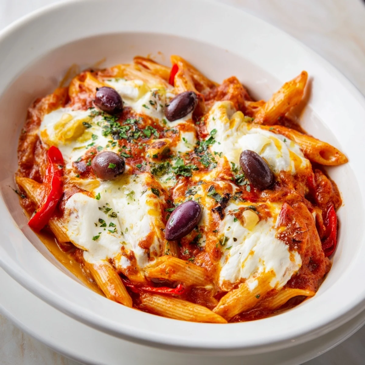 A pot of comforting One-Pot Pizza Pasta Express, with bubbly cheese and colorful bell peppers ready to serve.