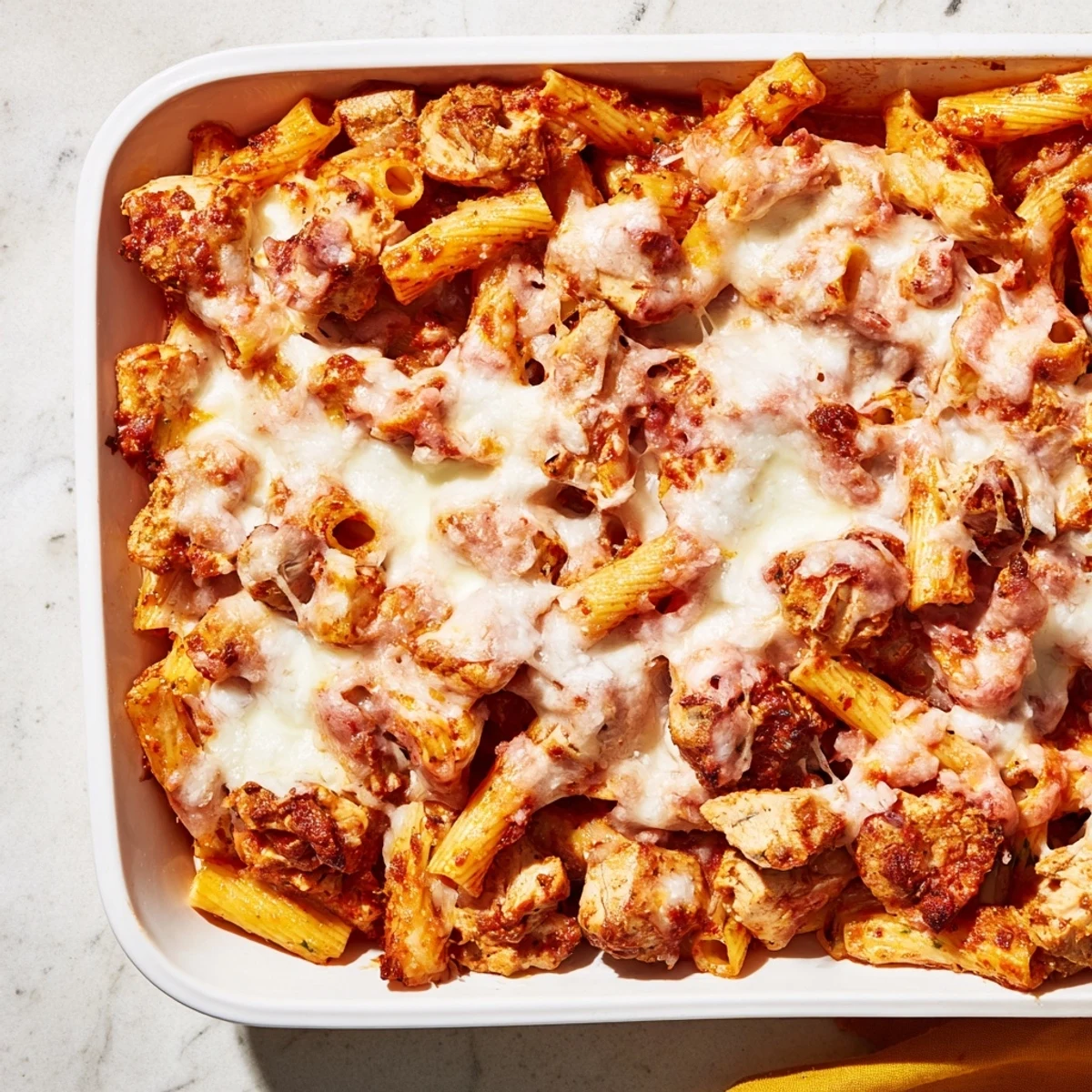 A close-up view of a savory, golden-brown Moist Maker Pasta Casserole, perfect for a cozy weeknight.