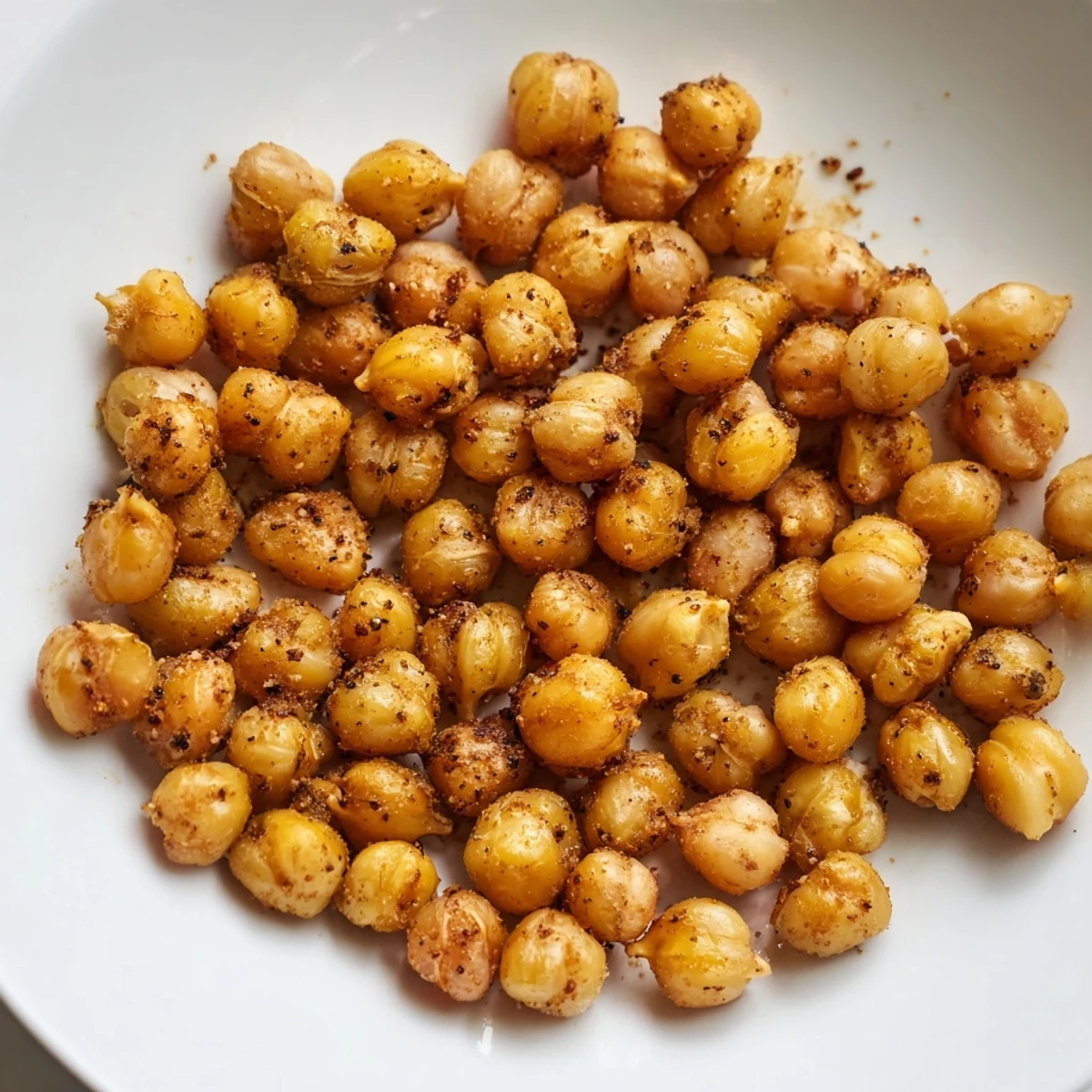 Golden, crunchy crispy chickpea snack, perfectly seasoned and ready for healthy, satisfying snacking.