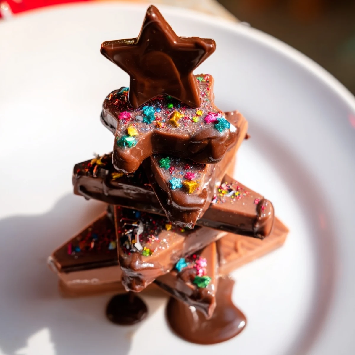 Chocolate Kinder Christmas Trees, shimmering with sprinkles, are a fun and easy holiday dessert.