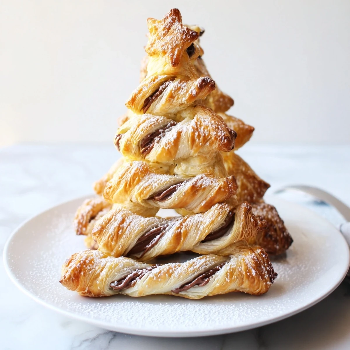 Enjoy the delicious aroma of freshly baked Nutella Pastry Christmas Trees, a sweet treat ready for your holiday celebrations.