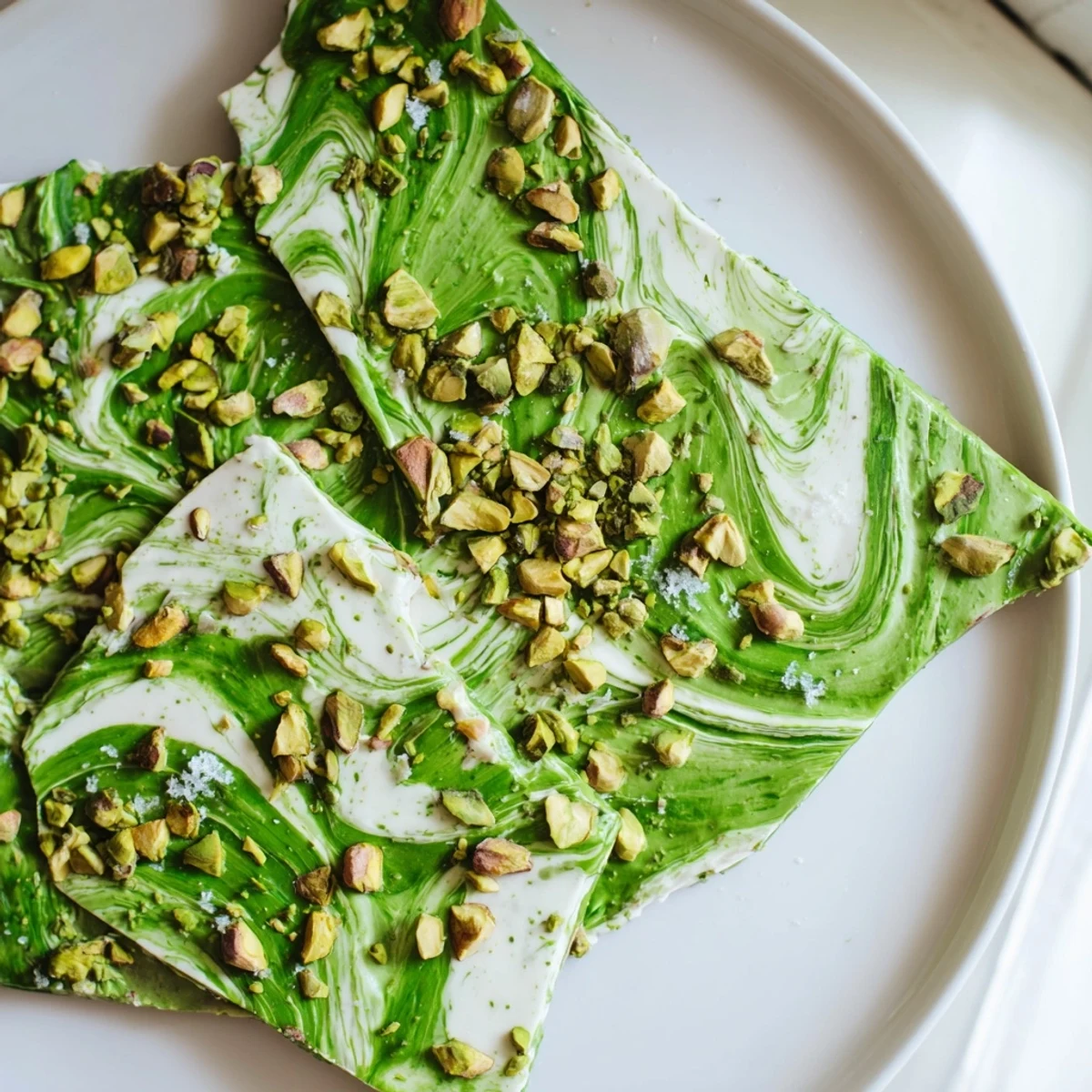 Visually stunning Pistachio Matcha White Chocolate, a sweet blend of matcha green and nutty pistachios set perfectly.