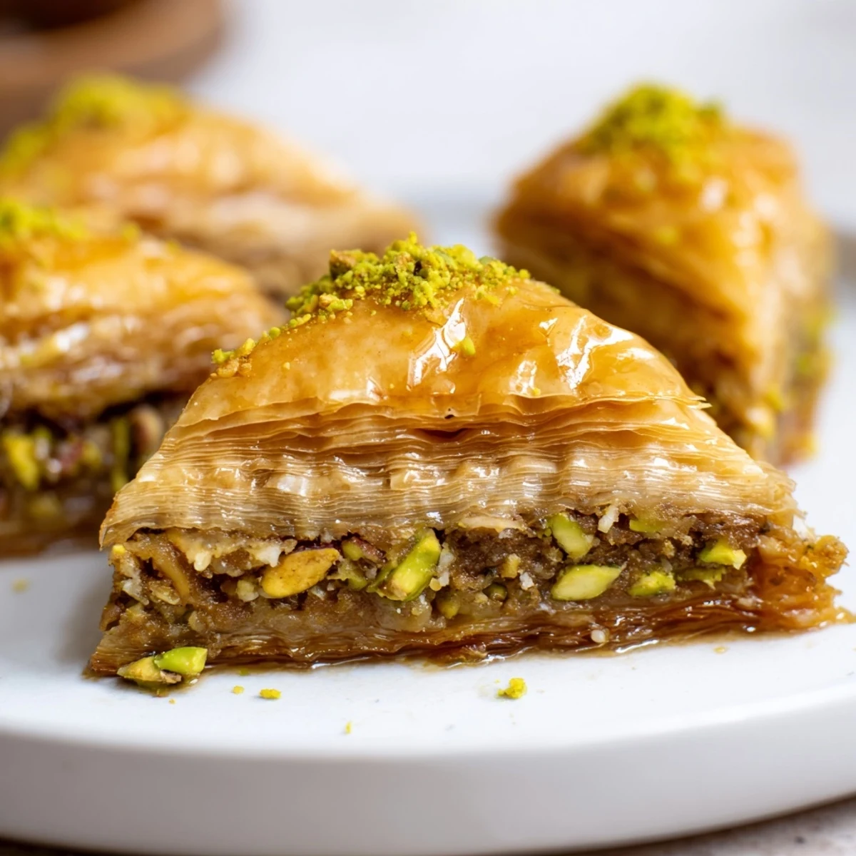 Golden Turkish hazelnut & pistachio baklava, a sweet treat with flaky layers and glistening syrup.