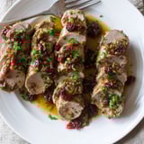 Close-up of juicy Cherry-Date Glazed Pork Tenderloin recipe: Sear marks and rich color.