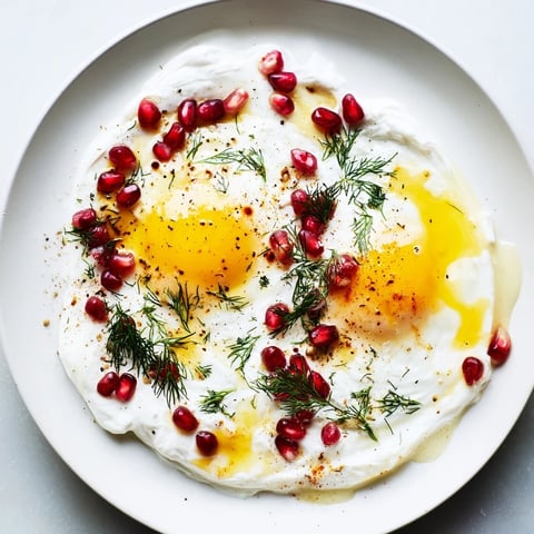 Delicious Çılbır with vibrant pomegranate seeds and a rich, tangy sumac butter topping.