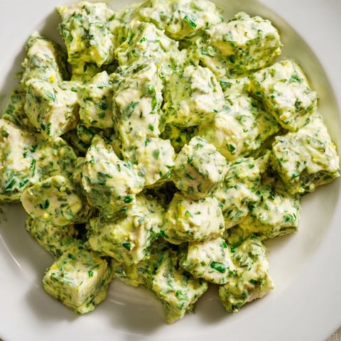 Vibrant Green Goddess Chicken Salad with tender, herb-coated chicken chunks resting on a bed of crisp mixed greens, cherry tomatoes, and avocado.