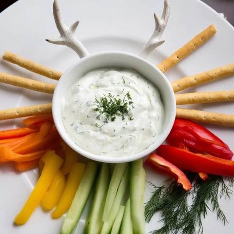 Creamy Reindeer Antler Spread with vibrant carrots, peppers, and prosciutto offers savory flavors.