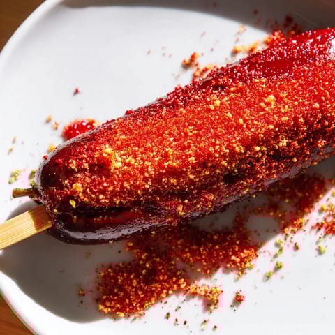 Crisp dill pickles transformed into addictive Chamoy-Tajín pickle sticks, ready to eat now!