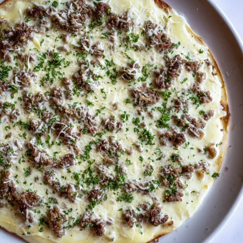 Ground Beef Alfredo Pizza