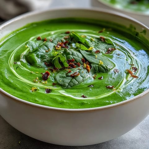 Creamy Spinach Coriander Lemongrass Soup with vibrant green, ready to be garnished.