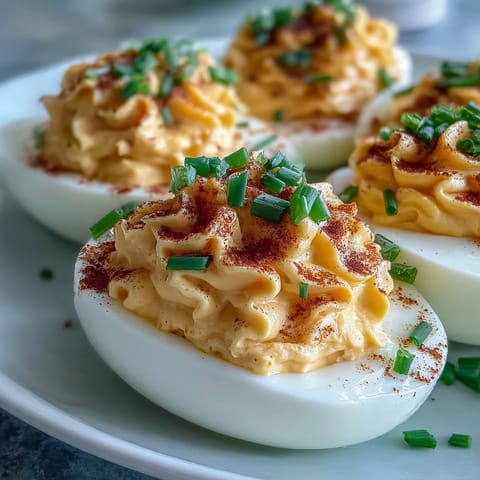 Creamy Million Dollar Deviled Eggs halved and filled, perfect for picnics, potlucks, and easy gluten-free lunches.
