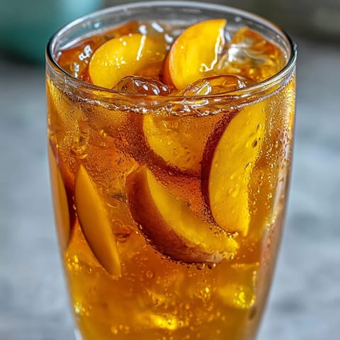 Sliced mango and ripe mango cubes simmering in a saucepan to create a flavorful puree for this iced tea recipe.