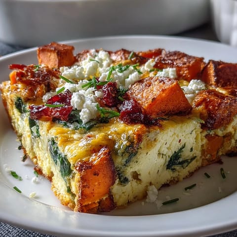 Golden-brown Easy Sweet Potato Egg Casserole fresh from the oven, served warm for a wholesome breakfast or brunch.