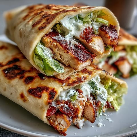 Garlic Naan Chicken Caesar Wraps