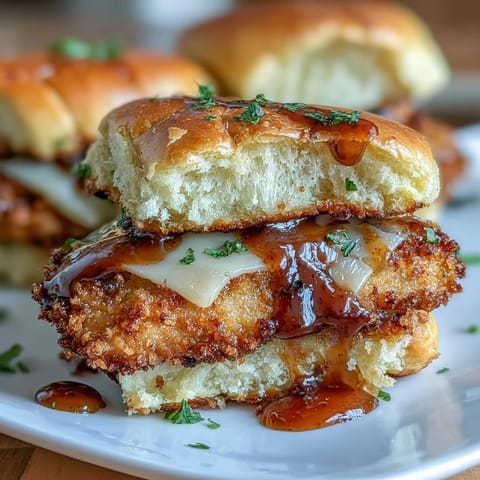 Golden-crisp fried chicken sliders with tangy honey mustard sauce, topped with melted cheddar and fresh lettuce. A perfect handheld treat for parties or casual dinners.  