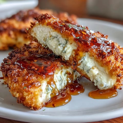 Crispy hot honey feta chicken cutlets with creamy feta and spicy-sweet honey drizzle.  