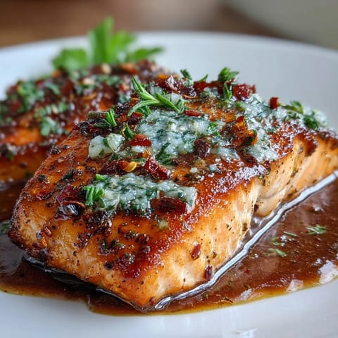 Creamy Marry Me Salmon with sun-dried tomatoes and garlic, served with fresh basil and a rich sauce.