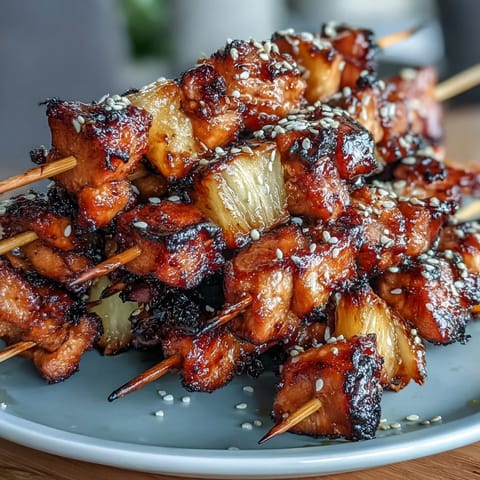 Savory-sweet air fryer chicken pineapple bites, featuring tender chicken cubes and caramelized pineapple, perfect for party appetizers.