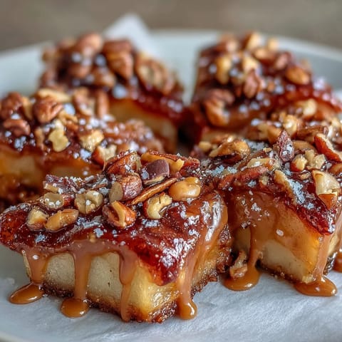 Sweet and crunchy candy apple slices topped with a rich peanut butter drizzle and crunchy roasted peanuts.  