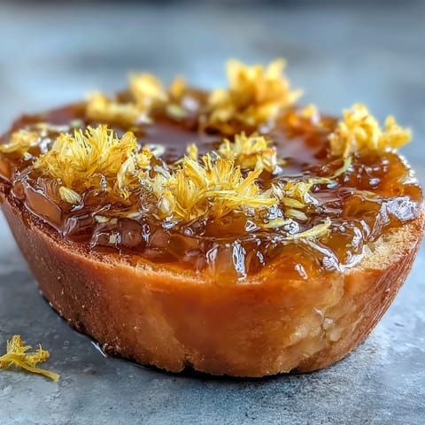 Dandelion Jelly with Fresh Lemon and Honey: golden floral spread with delicate lemon zest and wildflower honey sweetness.