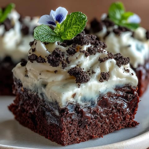 Delicious Mother's Day Flower Pot Brownies topped with creamy frosting andoreo dirt.