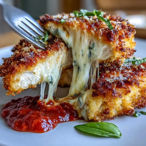 Crispy air fryer chicken Parmesan with golden breading, rich marinara sauce, and melted mozzarella cheese, served hot and bubbling.