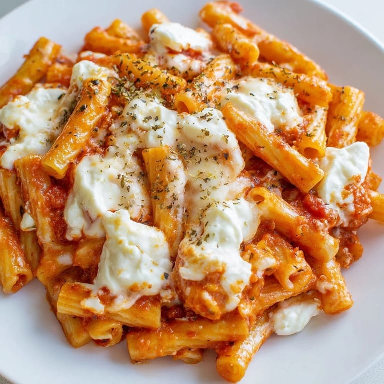 A close-up of cheesy Slow Cooker Baked Ziti, the Italian comfort food smells amazing fresh from the slow cooker.