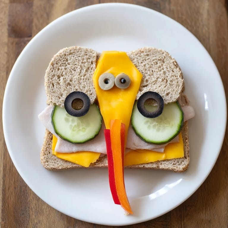 Playful Big Top Elephant Sandwiches, a colorful platter featuring turkey and cheese, perfect for kids.