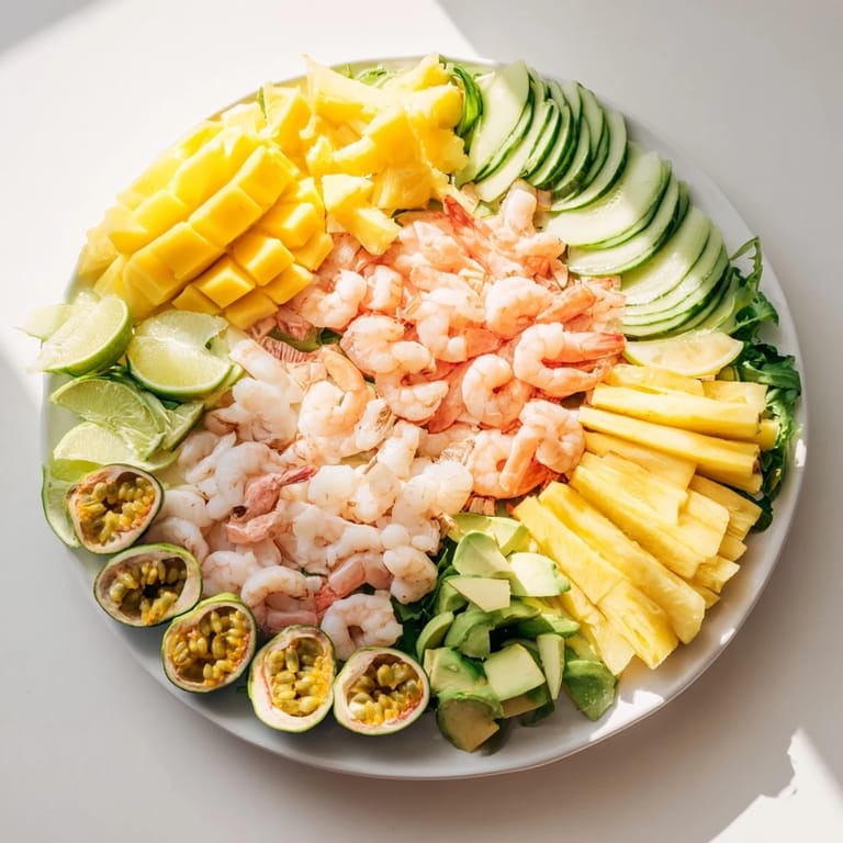 Summer-ready Tropical Wave Tasting Platter with vibrant ingredients, perfect for a refreshing appetizer course.